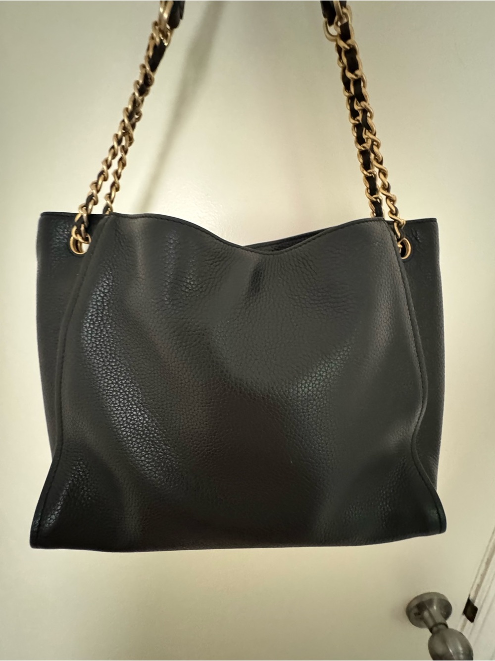 Tory Burch Black Leather Tote with Gold Chain Handles - Picture 6 of 11